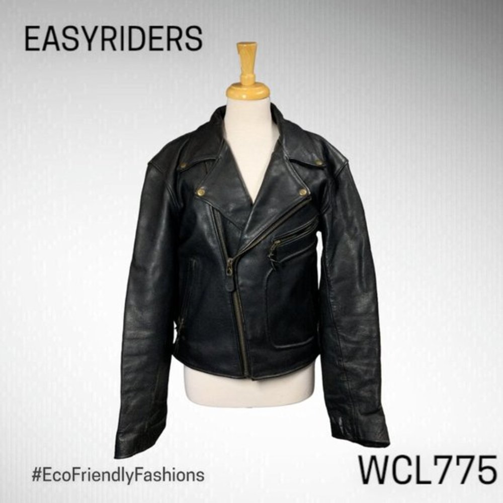 Easyriders Women's Black Leather Stitching Zipper Long Sleeve Racing Jacket S/M